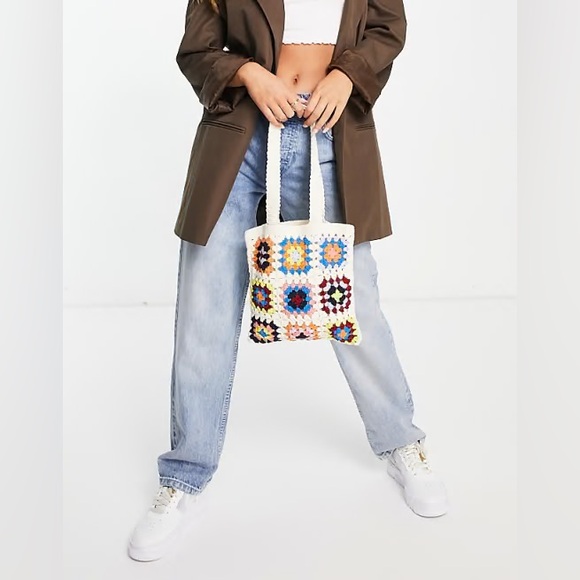 Multicolor Granny Square Crochet Mini Tote Bag - Picture 2 of 6